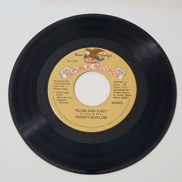 Randy Barlow Slow And Easy / Mono 45 RPM Republic Promo VG Country '78 - Picture 4 of 4